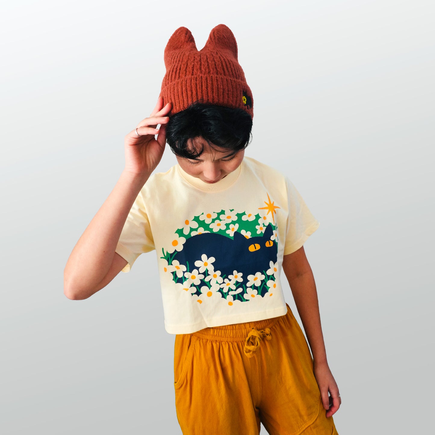 Locked In: Screen Printed Cat Crop Top