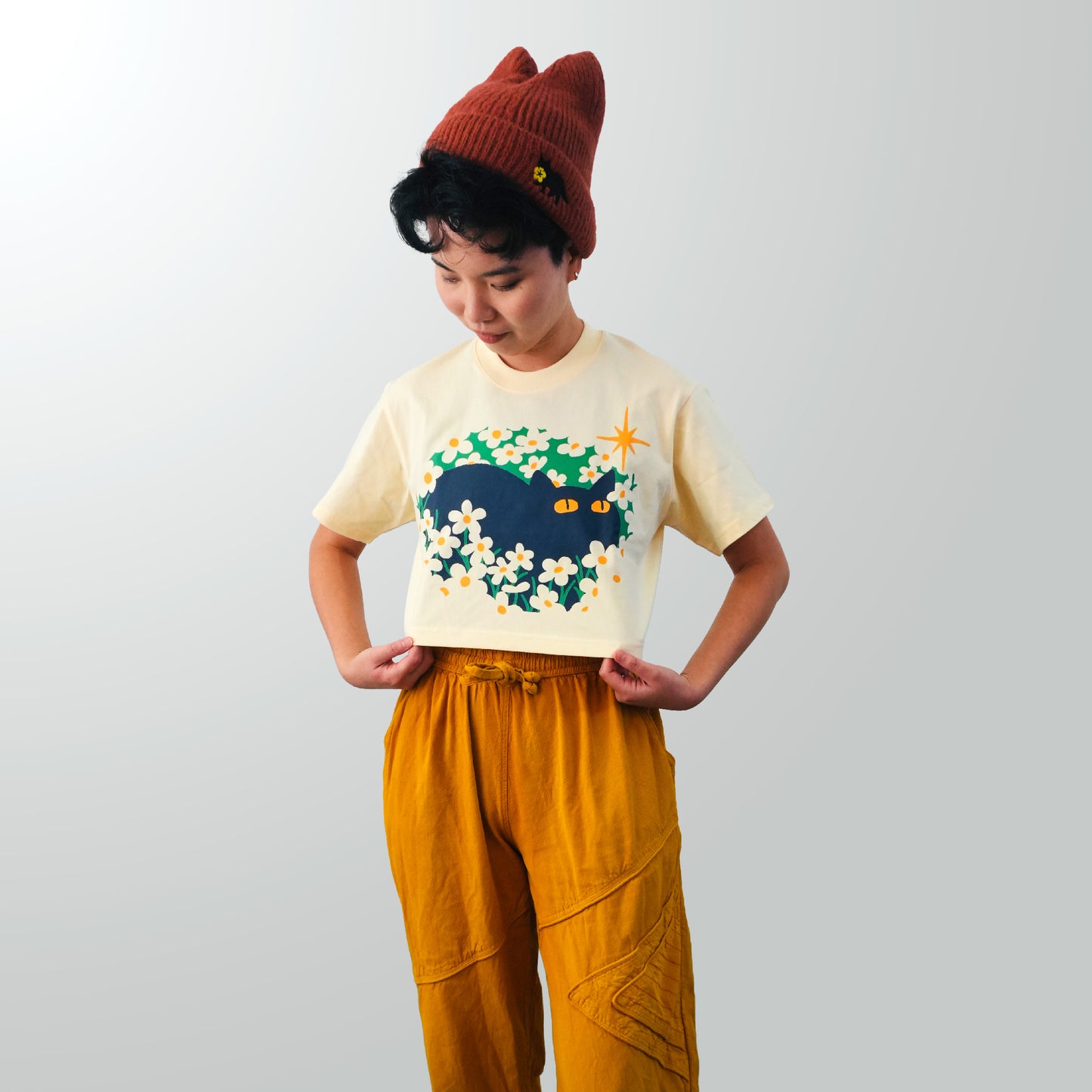 Locked In: Screen Printed Cat Crop Top