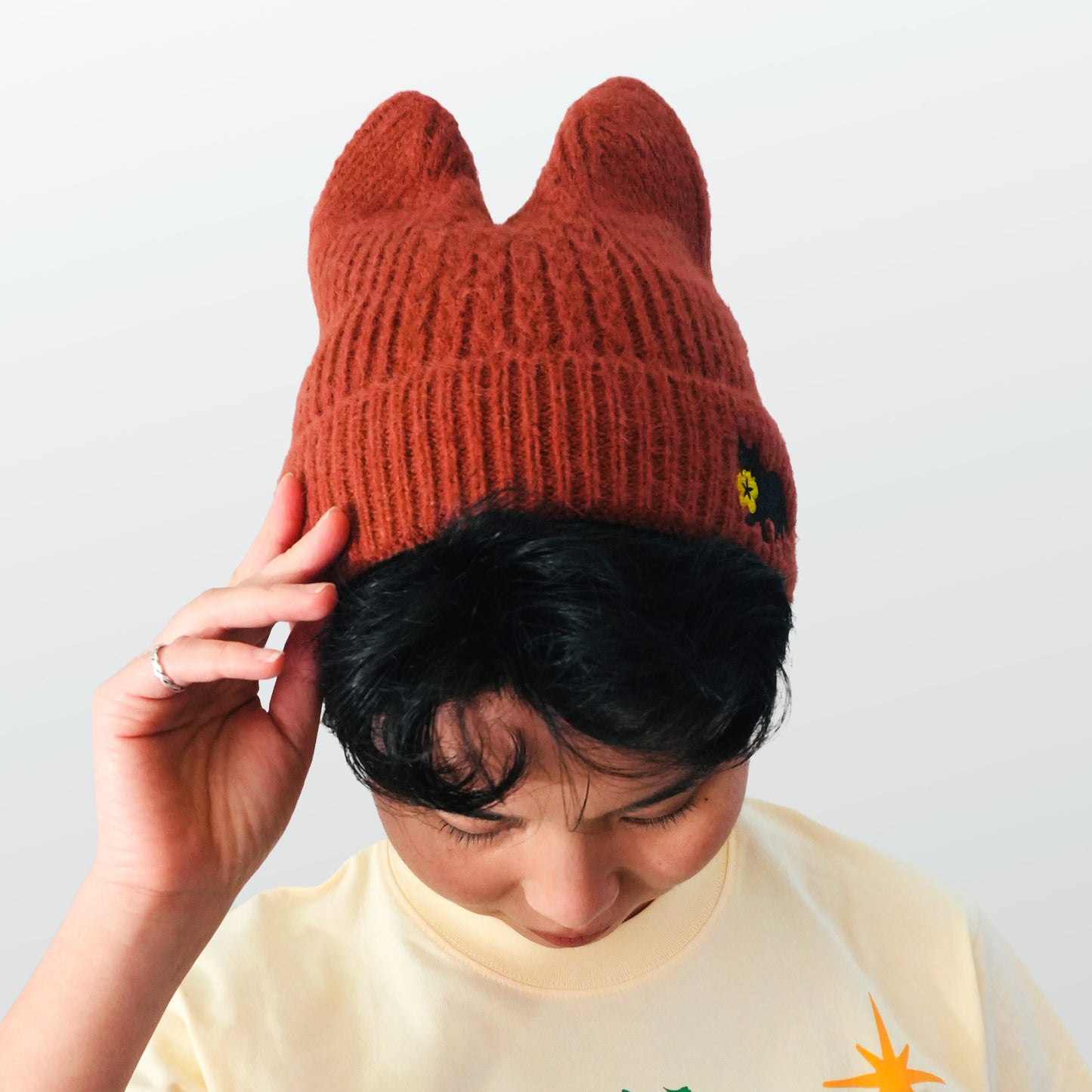 Bloom Thief: Embroidered Cat Ear Beanie (Red)
