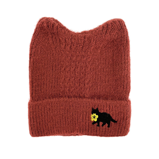 Bloom Thief: Embroidered Cat Ear Beanie (Red)