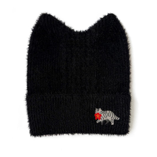 Bloom Thief: Embroidered Cat Ear Beanie (Black)